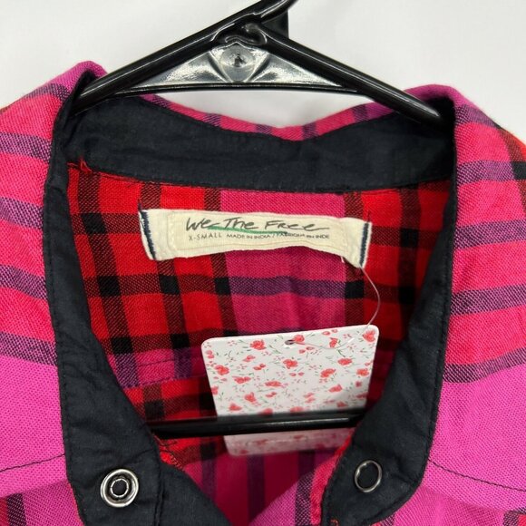 Free People Pacific Dawn Shirt Pink Red Plaid Button Down Wool NWT - Picture 5 of 12